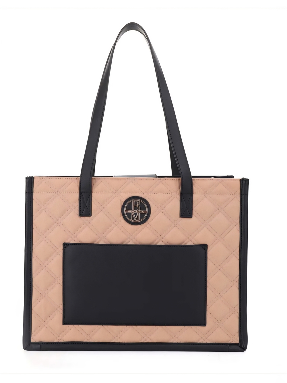 Badgley Mischka Quilted Tote Bag Beige Black Large Shoulder Tote NWT